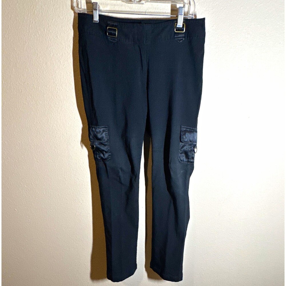 City Streets Women’s Black Cargo Pants Slim Skinny Satin Pockets 28 Inseam